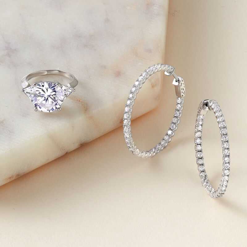 3.70 ct. t.w. CZ Inside-Outside Hoop Earrings in Sterling Silver. 1 3/8&quot; image number 2