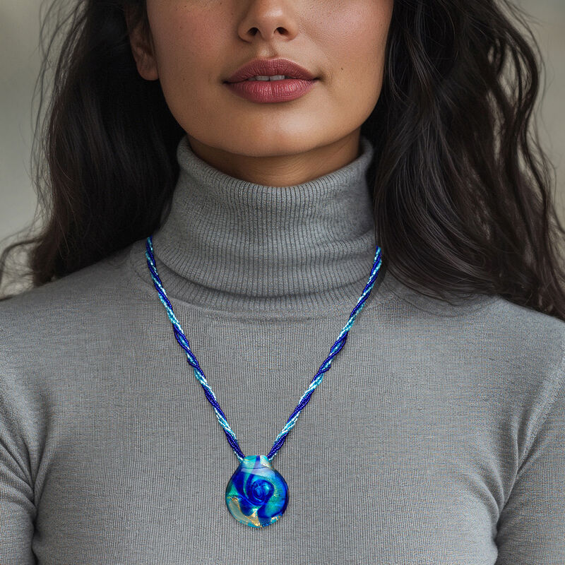 Italian Blue Murano Glass Multi-Strand Pendant Necklace with 18kt Gold Over Sterling. 18&quot; image number 0
