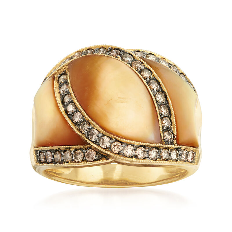 C. 1990 Vintage .65 ct. t.w. Diamond and Mother-Of-Pearl Ring in 14kt Yellow Gold image number 0