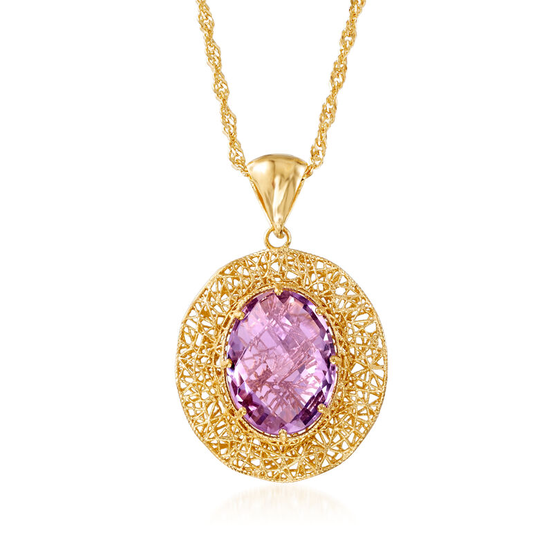 Italian 8.50 Carat Amethyst and 18kt Gold Over Sterling Openwork Pendant Necklace  image number 1