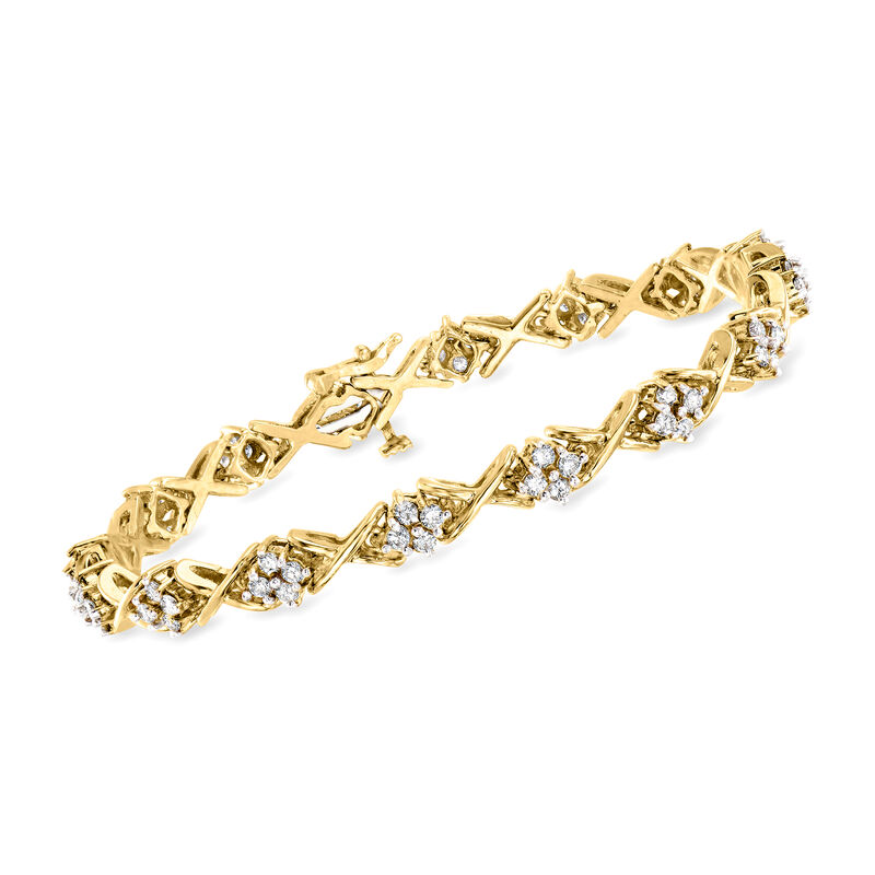 C. 1990 Vintage 1.80 ct. t.w. Diamond Flower X-Link Bracelet in 14kt Yellow Gold. 7&quot; image number 0