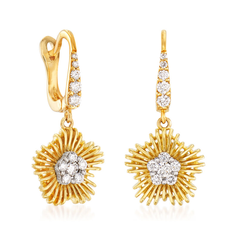 Simon G. .44 ct. t.w. Diamond Flower Drop Earrings in 18kt Yellow Gold image number 2