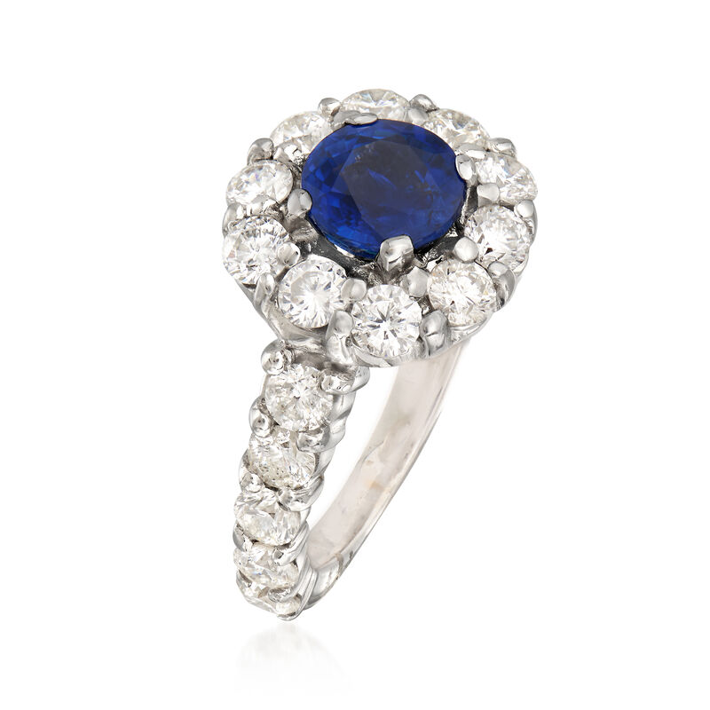 3.00 ct. t.w. Diamond and 2.35 Carat Sapphire Ring in 14kt White Gold. Size 7 image number 2