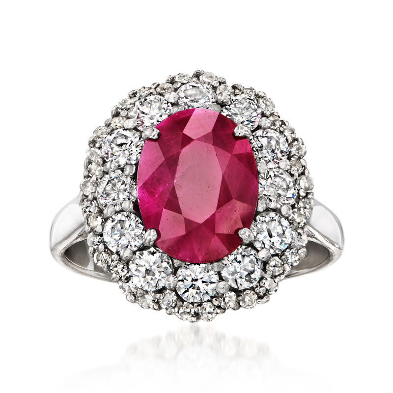 C. 1990 Vintage 3.85 Carat Ruby Ring with 1.75 ct. t.w. Diamonds in 18kt White Gold. Size 7 image number 0
