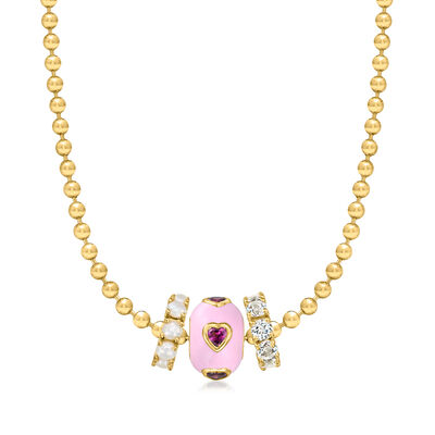 .70 ct. t.w. Rhodolite Garnet Heart Bead Charm with Pink Enamel in 18kt Gold Over Sterling