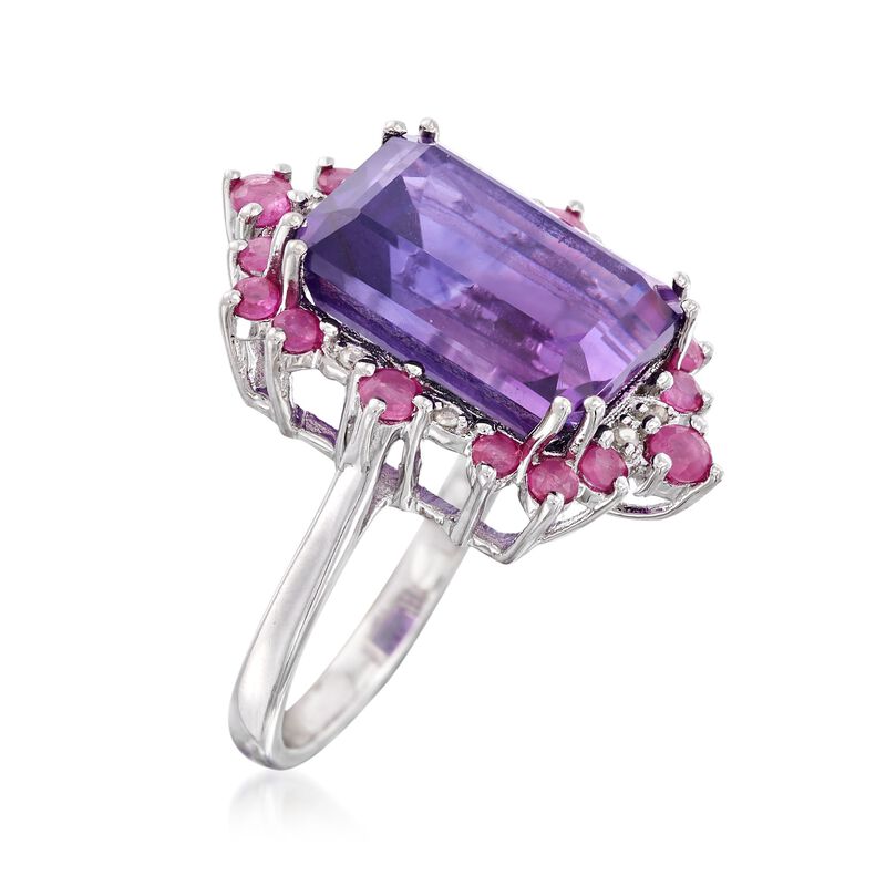 7.00 Carat Amethyst and .90 ct. t.w. Ruby Frame Ring in Sterling Silver image number 2