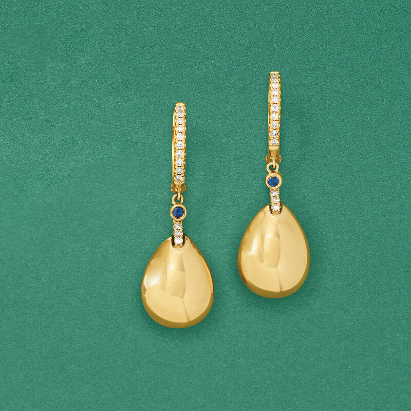 .20 ct. t.w. Diamond Teardrop Earrings with Sapphire Accents in 14kt Yellow Gold image number 3