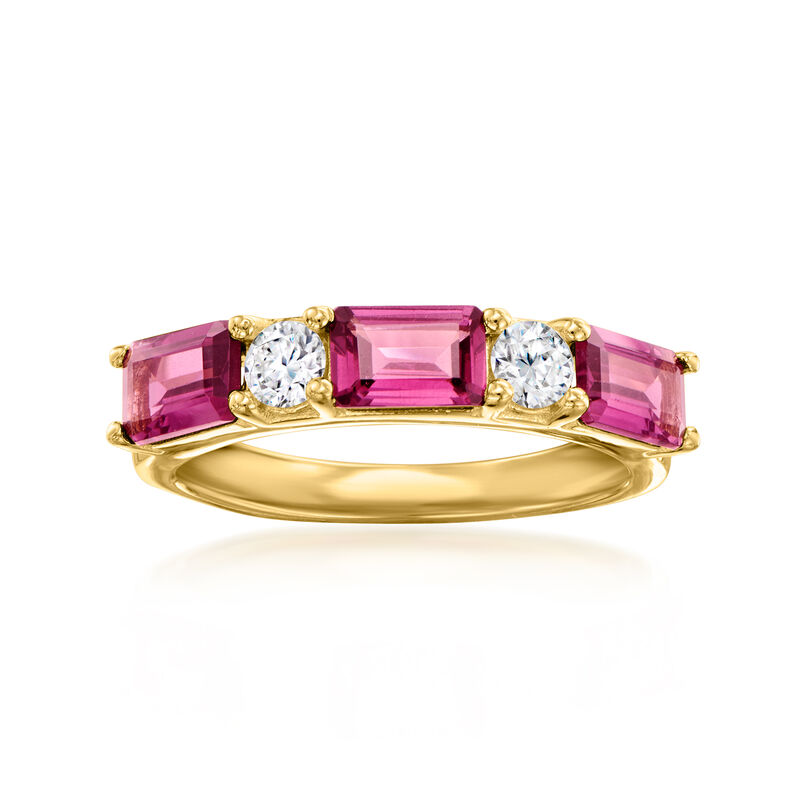1.80 ct. t.w. Rhodolite Garnet and .31 ct. t.w. Lab-Grown Diamond Ring in 18kt Gold Over Sterling image number 0