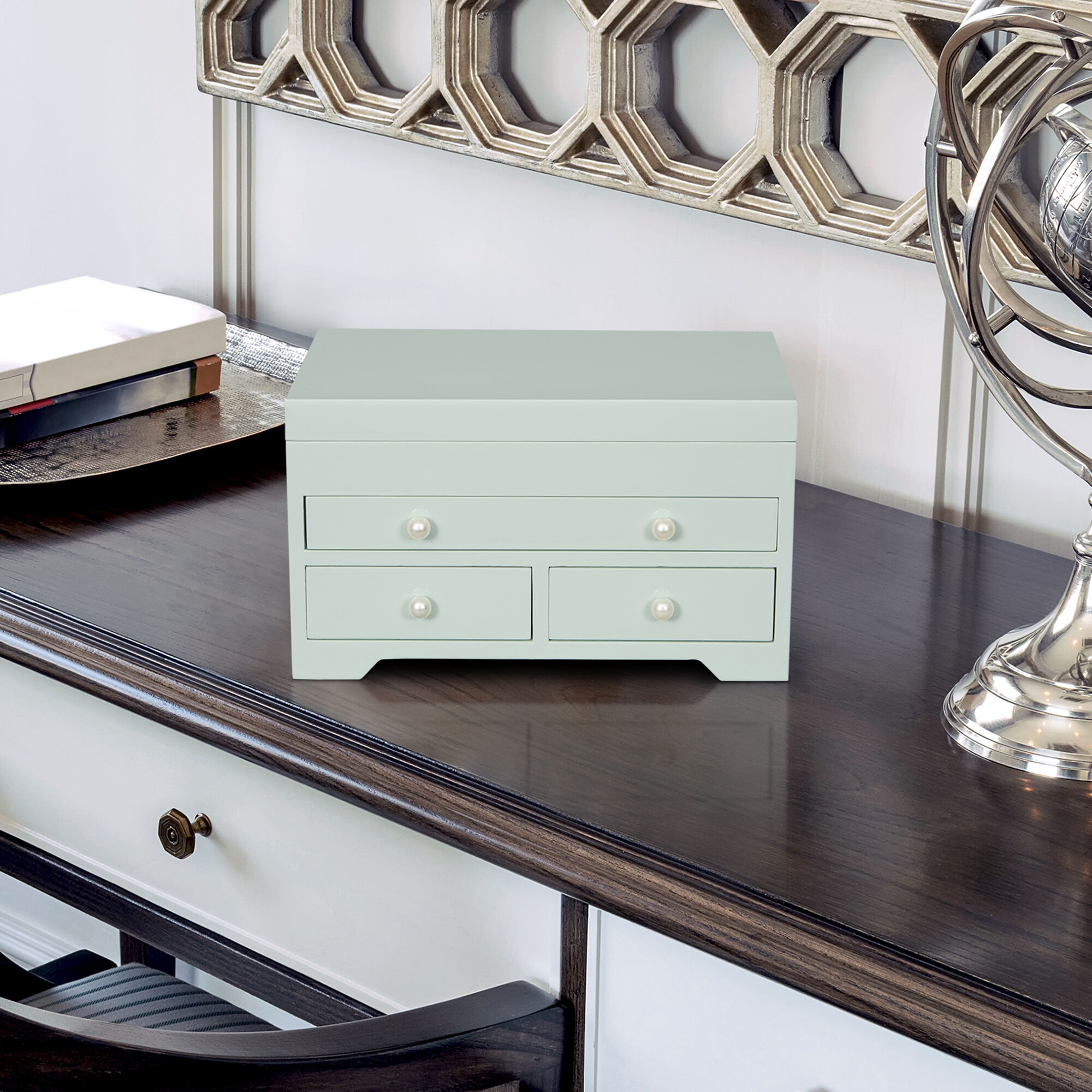 Mele Co. Bianca Seafoam Green Finish Wooden Jewelry Box