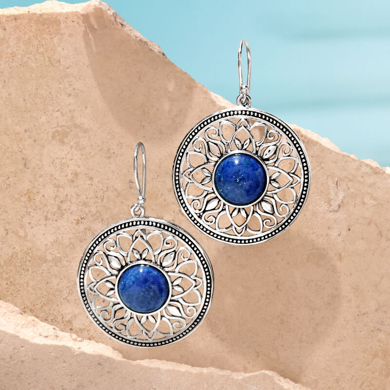Lapis Filigree Drop Earrings in Sterling Silver image number 2