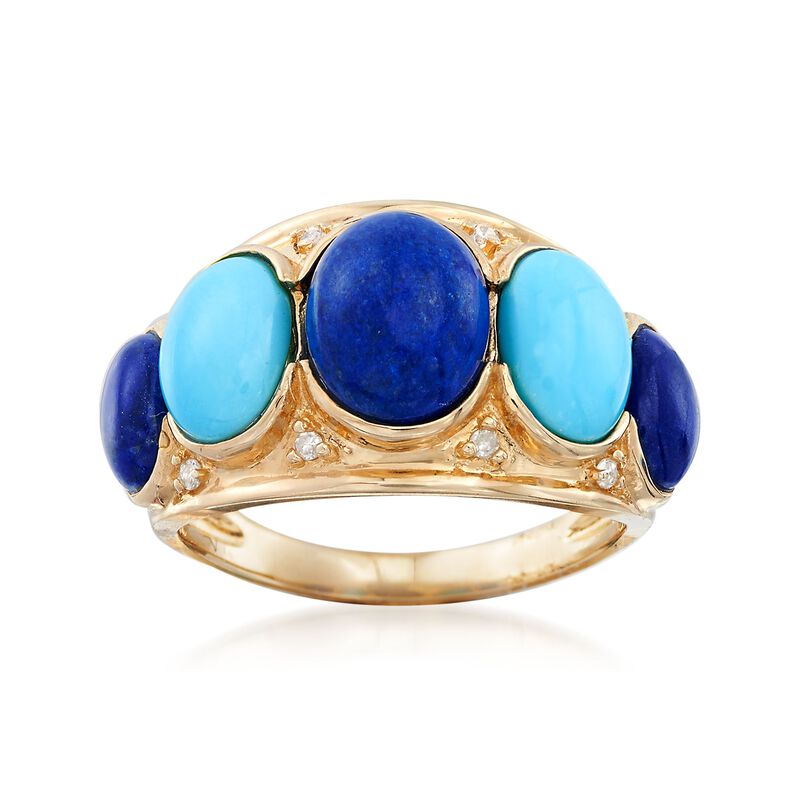 Blue Lapis and Sleeping Beauty Turquoise Ring with Diamond Accents in 14kt Yellow Gold image number 0
