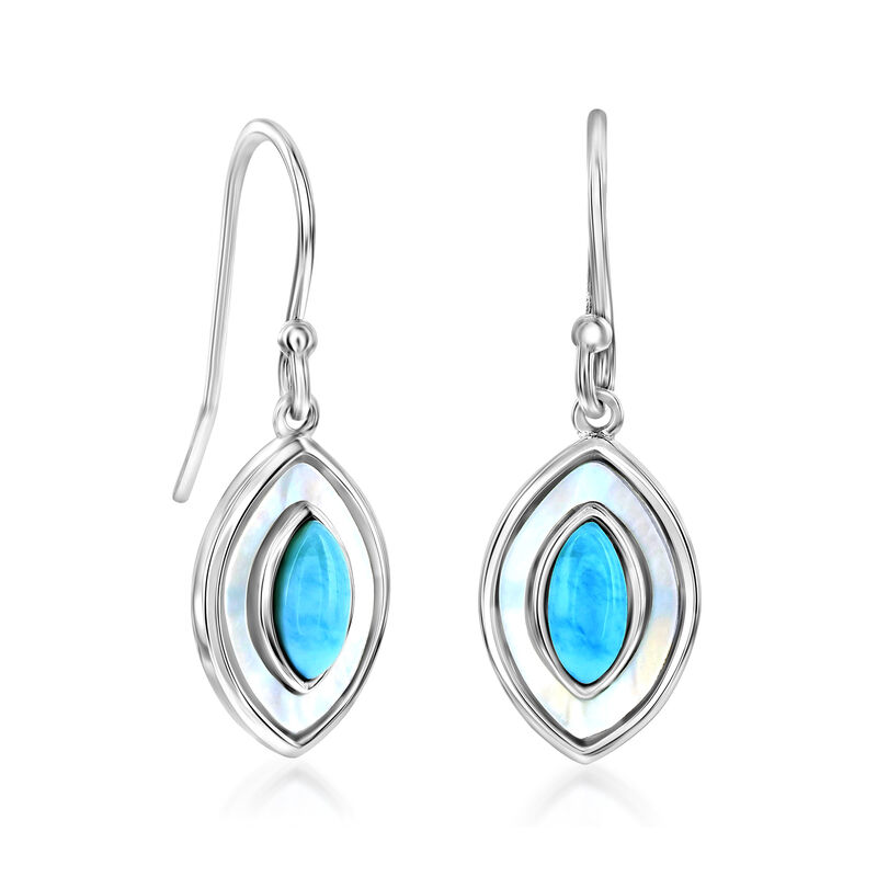 Larimar and Mother-of-Pearl Marquise Drop Earrings in Sterling Silver  image number 1