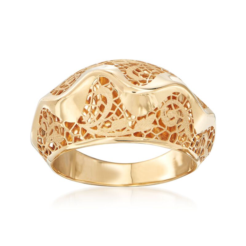 Italian 18kt Yellow Gold Floral Openwork Wave Ring image number 0