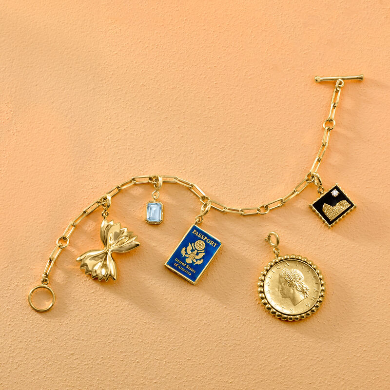 Blue Enamel Passport Charm in 18kt Gold Over Sterling  image number 6