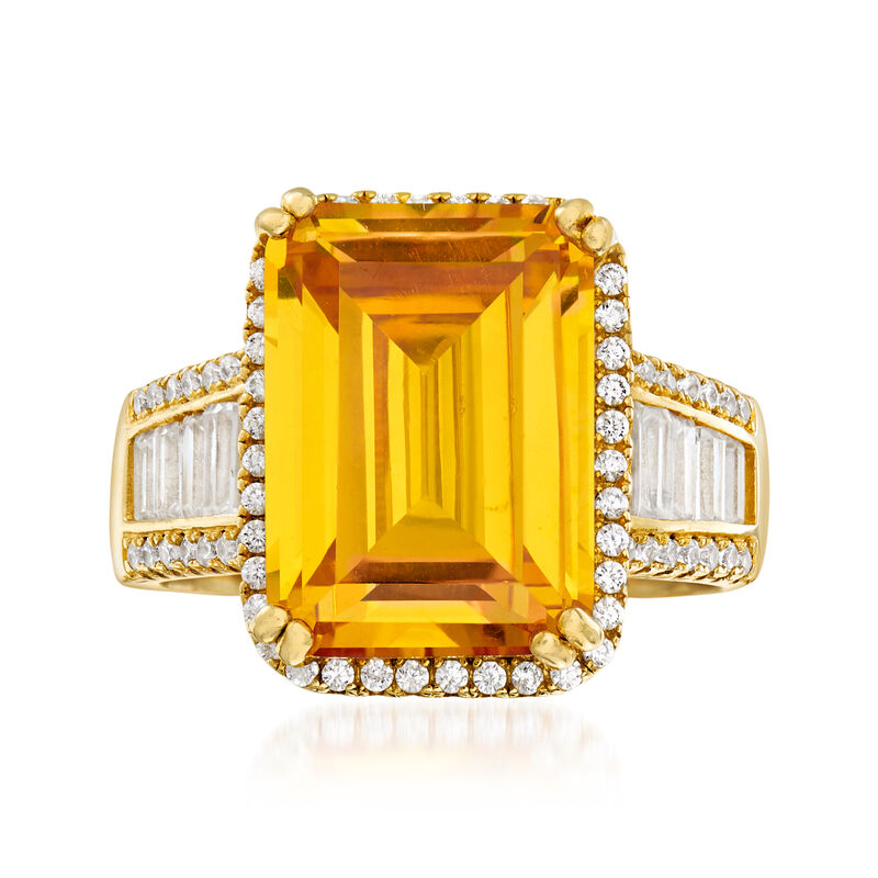 9.00 ct. t.w. Yellow and White CZ Ring in 18kt Gold Over Sterling image number 0