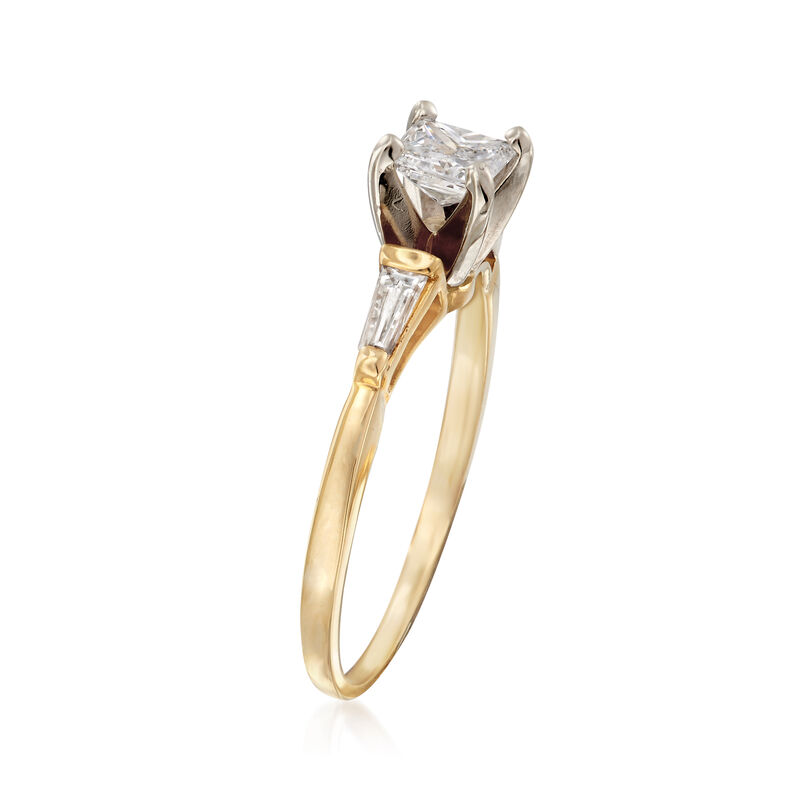 C. 1990 Vintage .70 ct. t.w. Square Princess and Baguette Diamond Ring in 14kt Yellow Gold. Size 7.5 image number 2