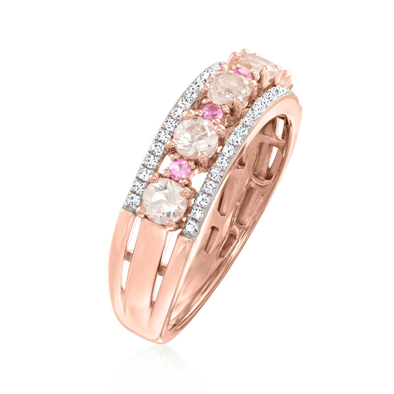 .45 ct. t.w. Morganite and .10 ct. t.w. Diamond Ring with Pink Sapphire Accents in 18kt Rose Gold Over Sterling image number 2