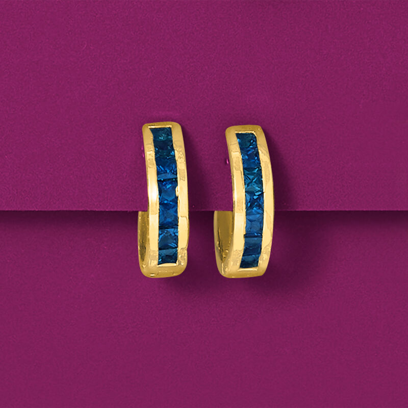 .80 ct. t.w. Sapphire Huggie Hoop Earrings in 14kt Yellow Gold. 3/8&quot; image number 4