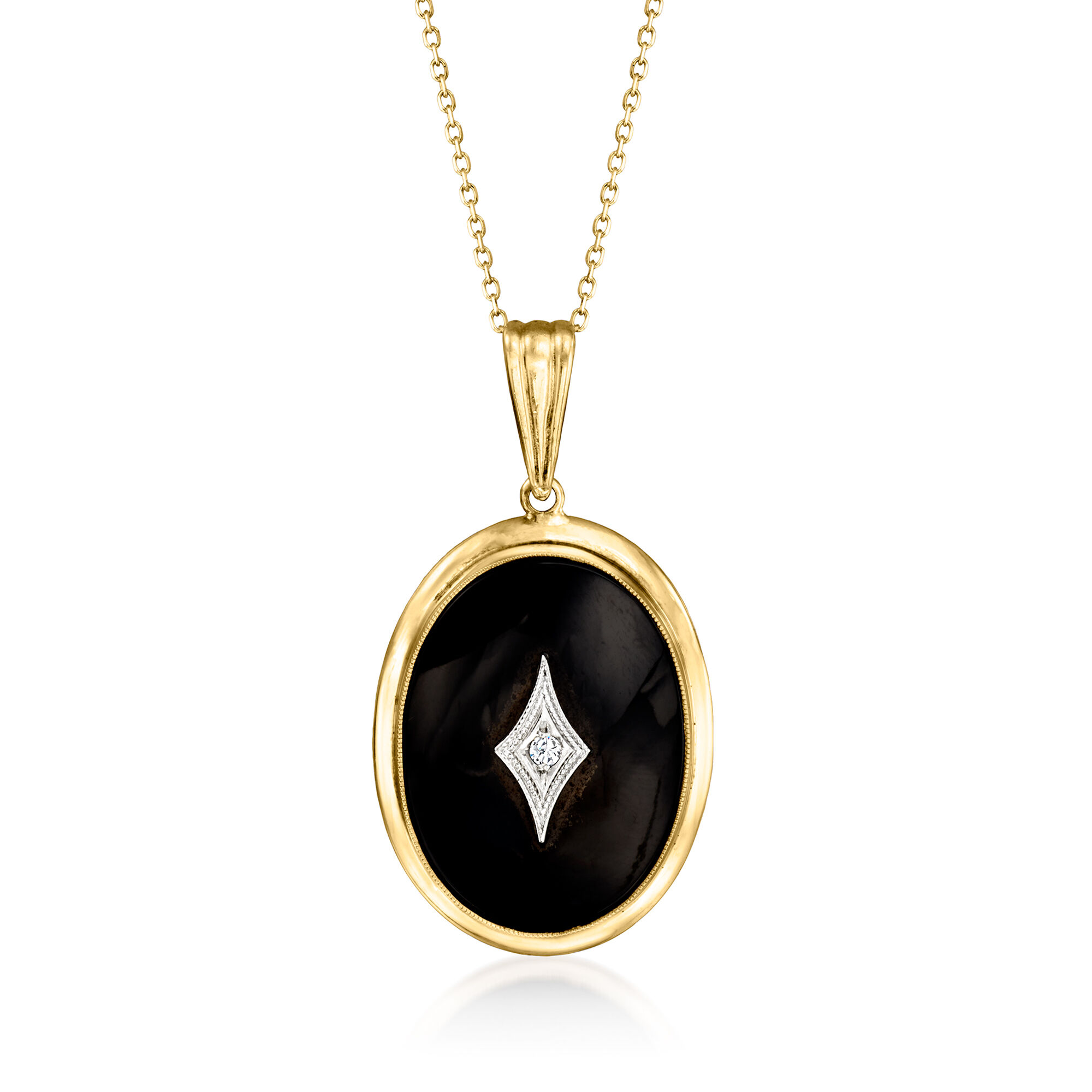 C. 1940 Vintage Onyx Pendant Necklace with Diamond Accent in 10kt