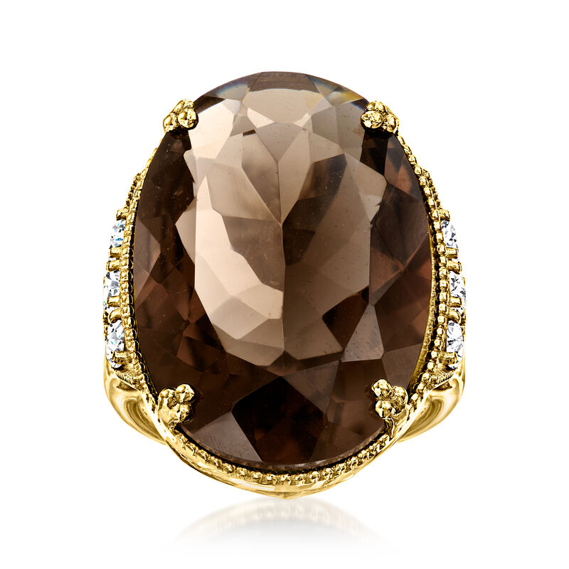 20.00 Carat Smoky Quartz and 1.60 ct. t.w. White Zircon Ring in 18kt Gold Over Sterling image number 0