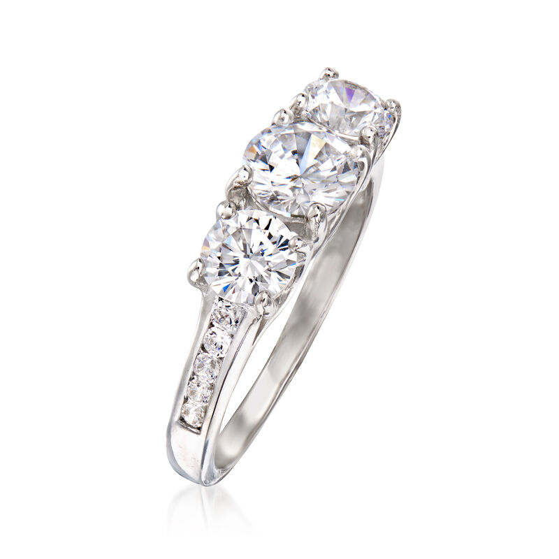 1.92 ct. t.w. CZ Three-Stone Ring in Sterling Silver image number 2