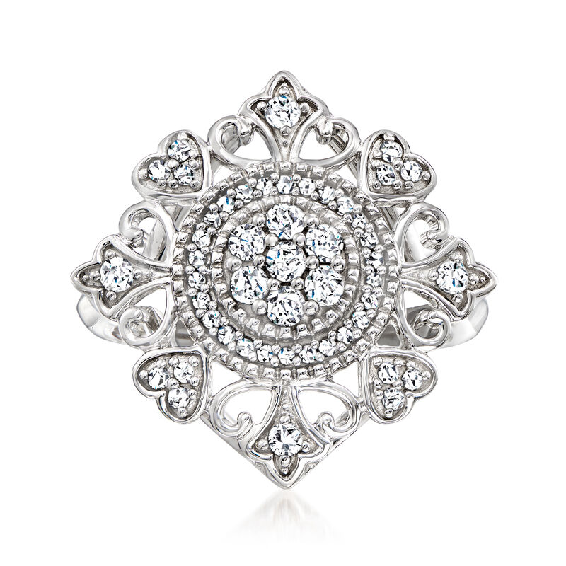 .50 ct. t.w. Diamond Art Deco-Style Floral Heart Ring in Sterling Silver image number 0