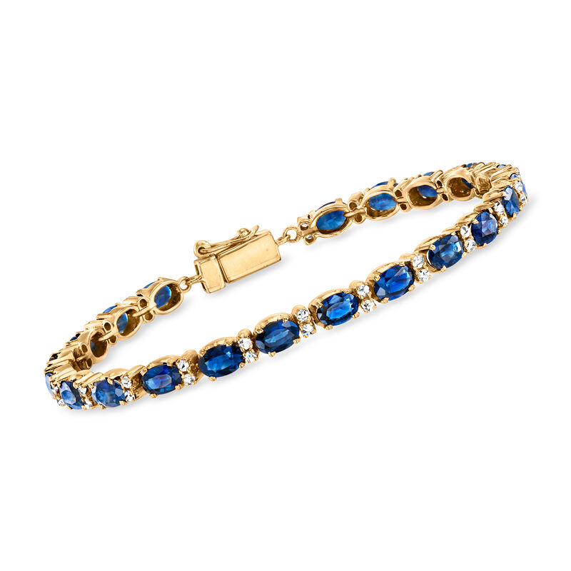 C. 1990 Vintage 11.55 ct. t.w. Sapphire and .85 ct. t.w. Diamond Bracelet in 18kt Yellow Gold image number 0