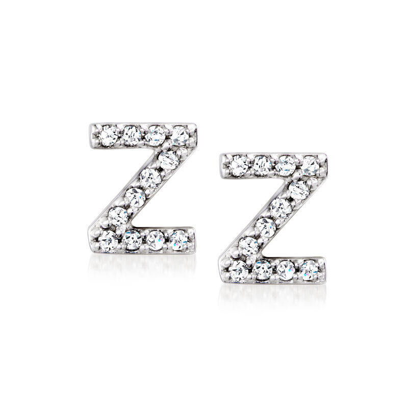 Diamond Initial Stud Earrings in Sterling Silver image number 1