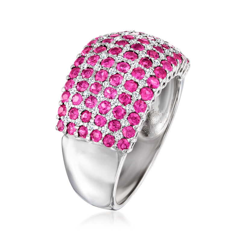 C. 1990 Vintage 2.50 ct. t.w. Ruby and .50 ct. t.w. Diamond Multi-Row Ring in 14kt White Gold. Size 7 image number 2