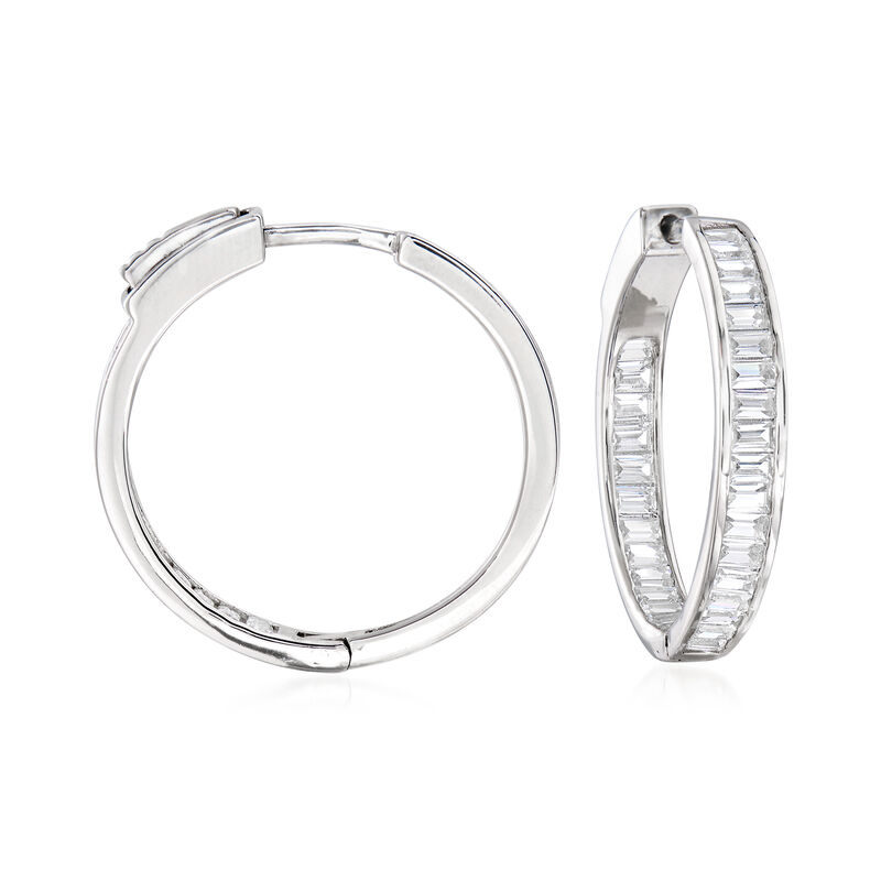1.80 ct. t.w. Baguette CZ Inside-Outside Hoop Earrings in Sterling Silver image number 0