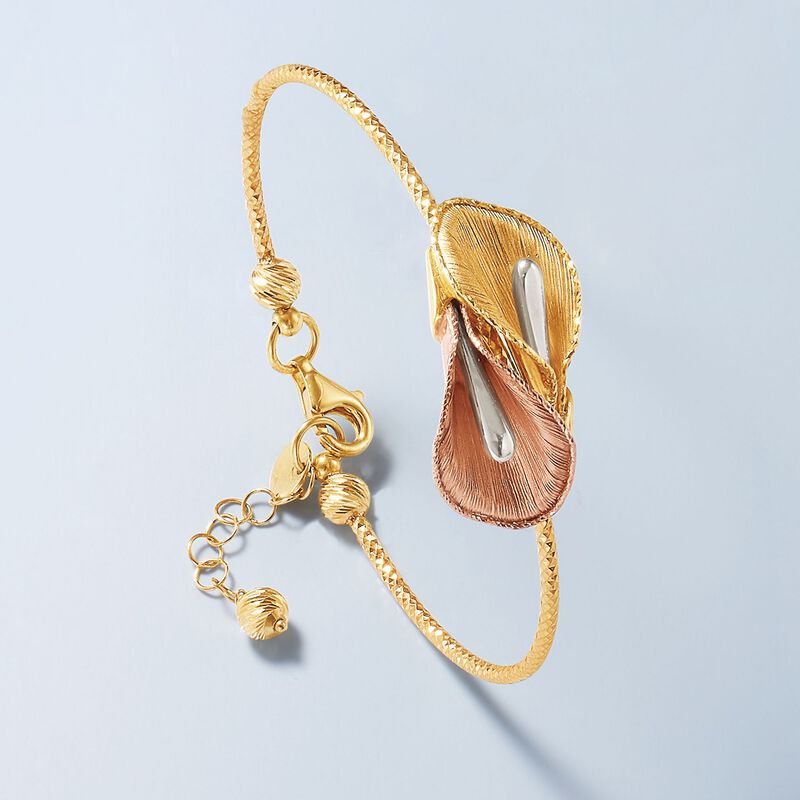 Italian 14kt Tri-Colored Gold Calla Lily Flower Bracelet image number 2