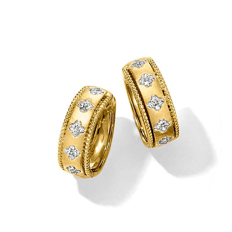 .15 ct. t.w. Diamond Clover Hoop Earrings in 18kt Gold Over Sterling. 5/8&quot; image number 2