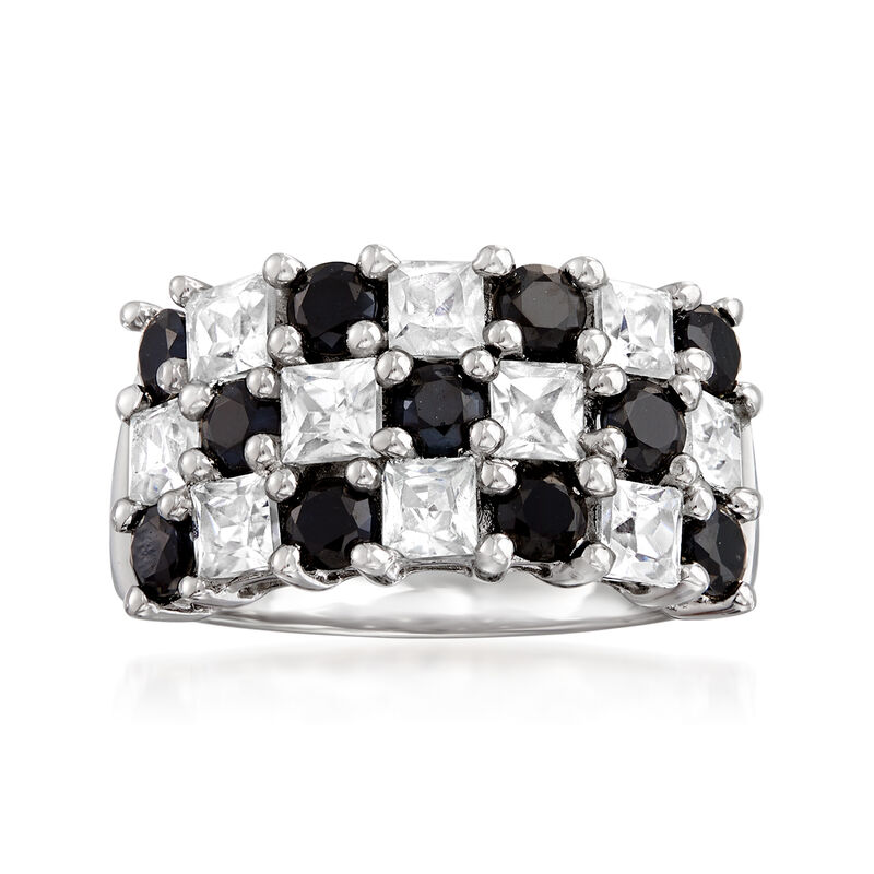 1.70 ct. t.w. White Topaz and 1.40 ct. t.w. Black Spinel Checkerboard Ring in Sterling Silver image number 0