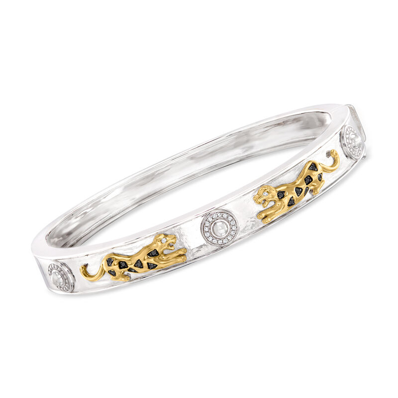 .10 ct. t.w. White and Black Diamond Cheetah Bangle Bracelet in Sterling Silver image number 0