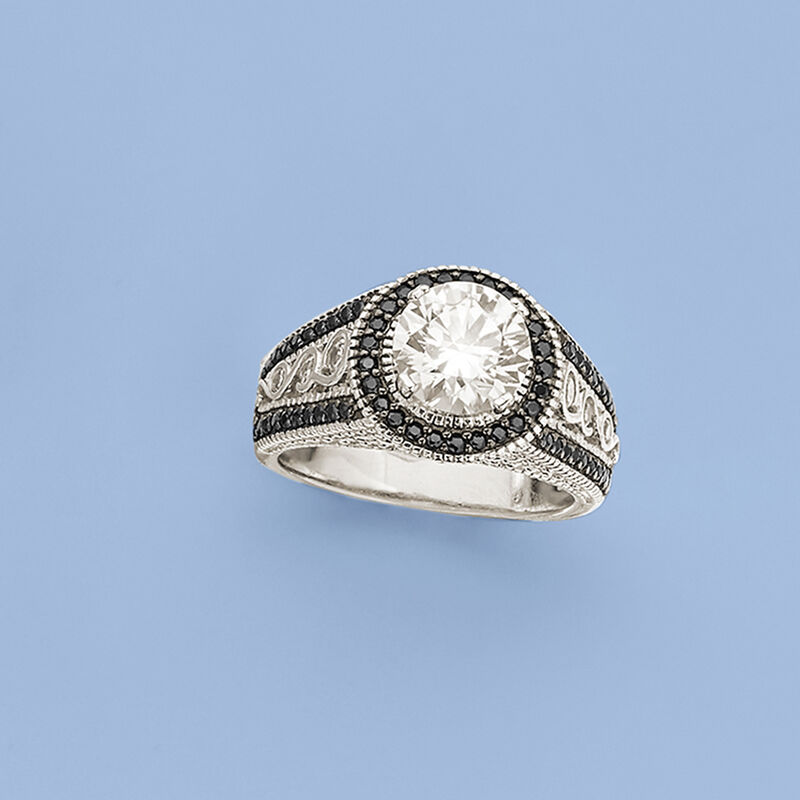2.20 ct. t.w. CZ and .80 ct. t.w. Black Spinel Ring in Sterling Silver image number 4