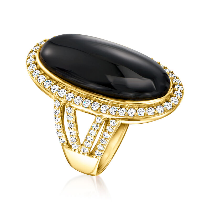 Onyx and 1.70 ct. t.w. White Topaz Ring in 18kt Gold Over Sterling image number 2