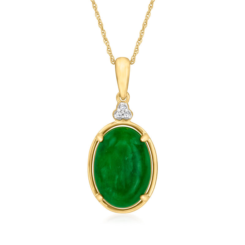Jade Pendant Necklace with Diamond Accents in 10kt Yellow Gold image number 0