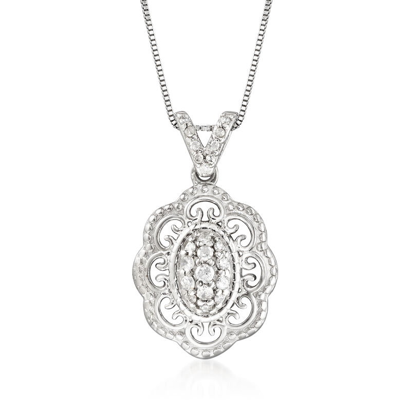 .25 ct. t.w. Diamond Filigree Pendant Necklace in Sterling Silver. 18&quot; image number 1