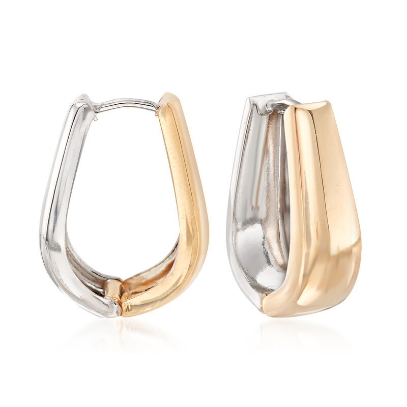 14kt Two-Tone Gold Reversible Oval Huggie Hoop Earrings image number 2