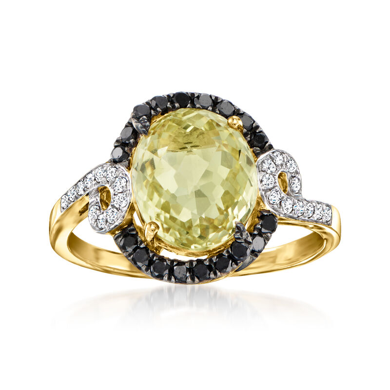 Le Vian 2.80 Carat Lemon Quartz and .22 ct. t.w. Blackberry Diamond Ring with Vanilla Diamonds in 14kt Honey Gold. Size 7 image number 0