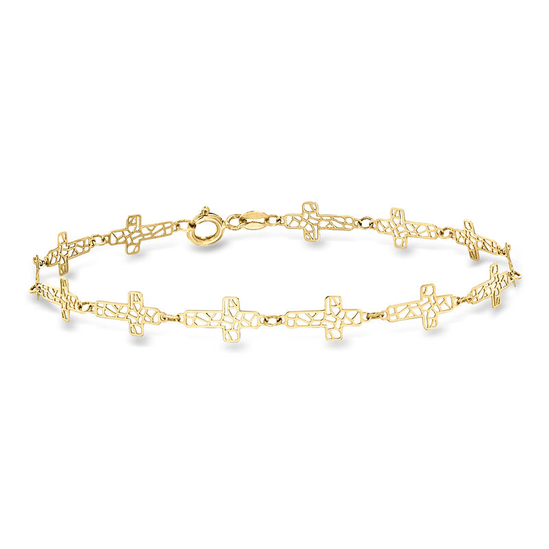 Italian 14kt Yellow Gold Openwork Cross Station Bracelet image number 0