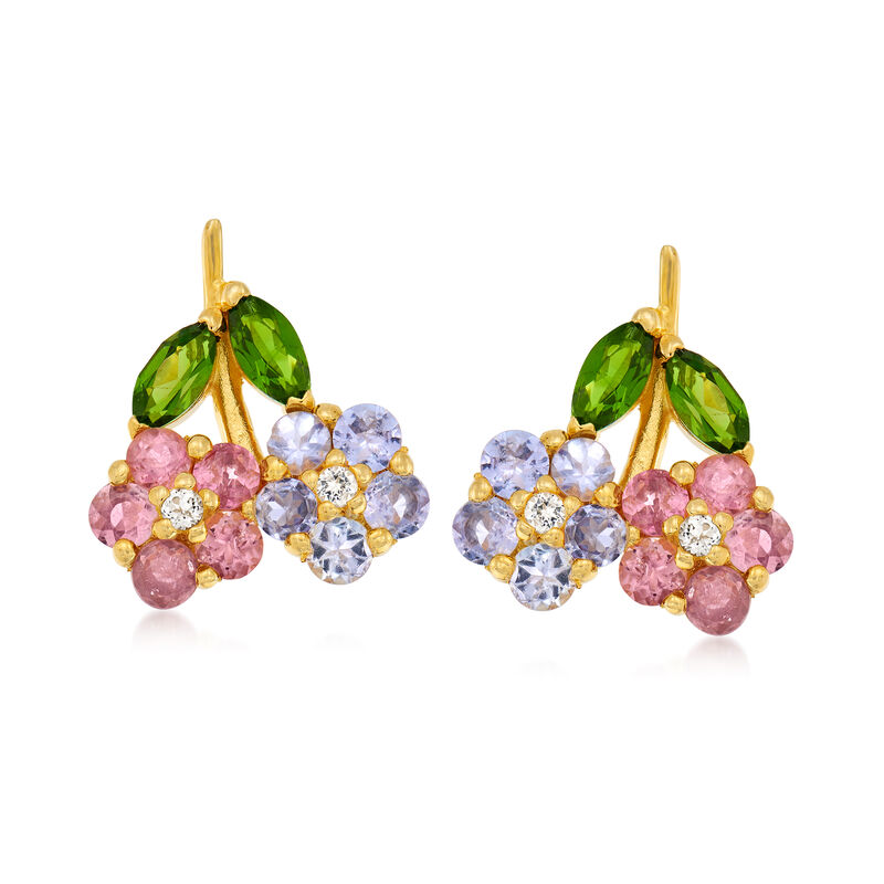 1.36 ct. t.w. Multi-Gemstone Flower Earrings in 18kt Gold Over Sterling image number 0