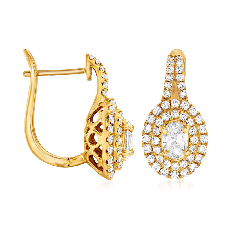 C. 1990 Vintage 1.40 ct. t.w. Diamond Double- Border Drop Earrings in 14kt Yellow Gold image number 2