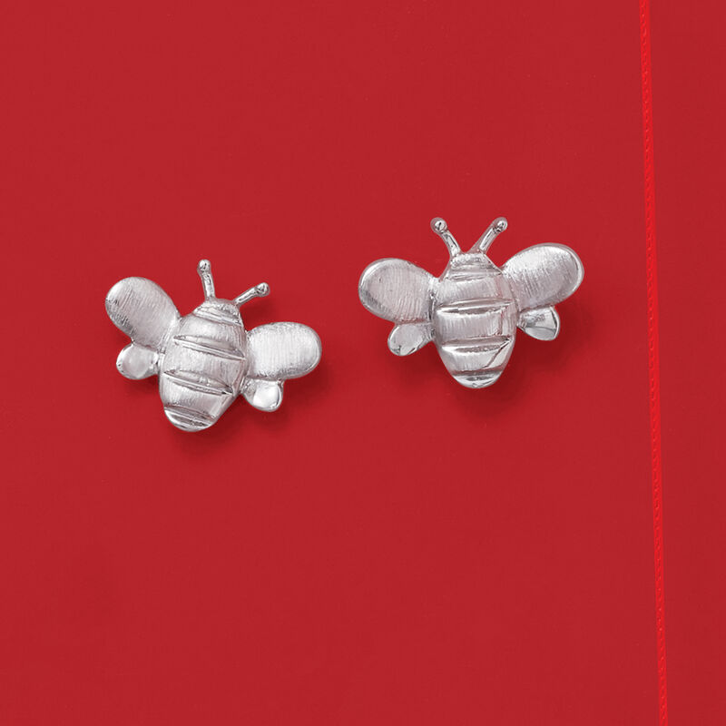 Brushed and Polished Sterling Silver Bee Earrings image number 2