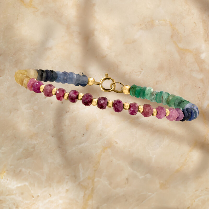 18.00 ct. t.w. Multicolored Sapphire and 4.40 ct. t.w. Ruby Bead Bracelet in 10kt Yellow Gold image number 4