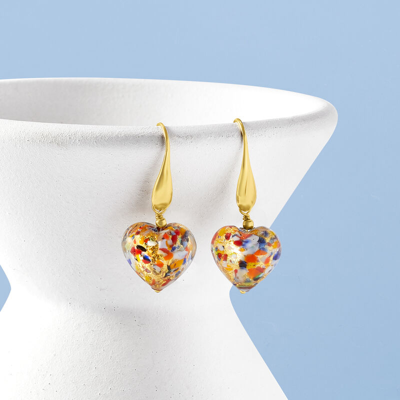 Italian Multicolored Murano Glass Heart Drop Earrings in 18kt Gold Over Sterling image number 3