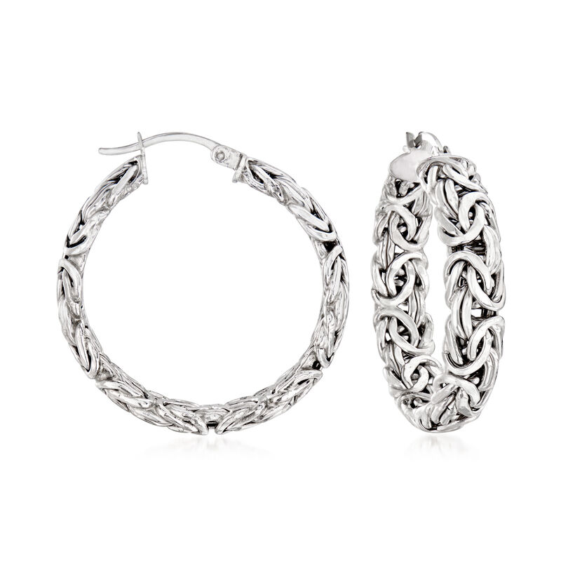Sterling Silver Medium Byzantine Hoop Earrings. 1 1/4&quot; image number 0