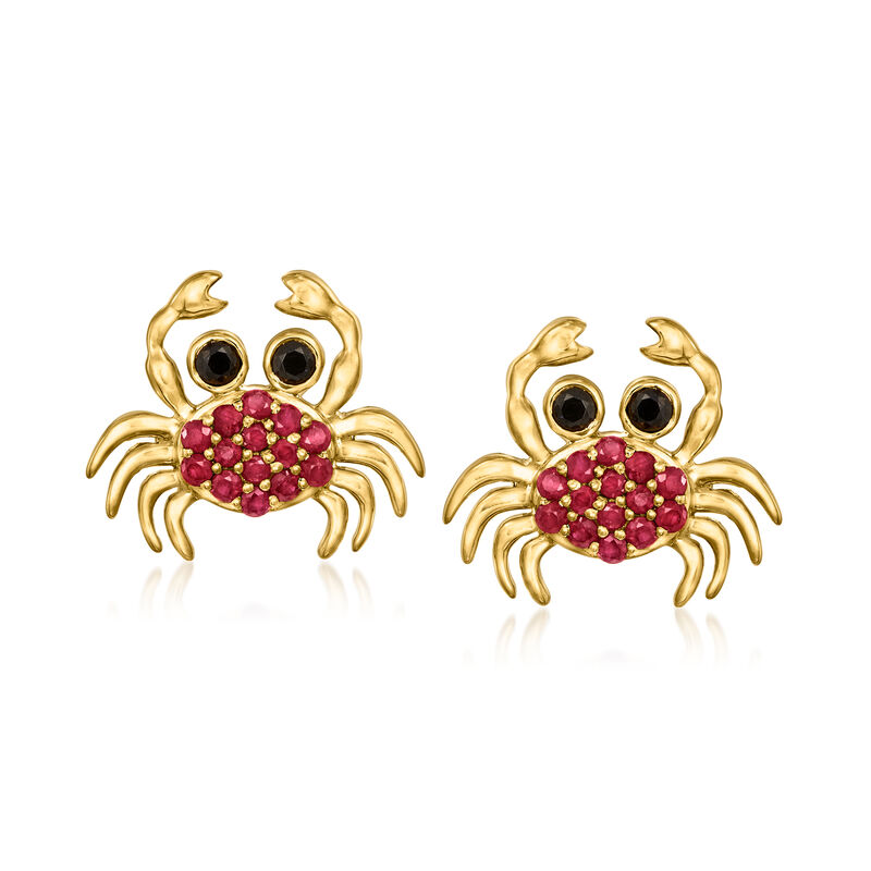 .30 ct. t.w. Ruby and .10 ct. t.w. Black Spinel Crab Earrings in 18kt Gold Over Sterling  image number 0