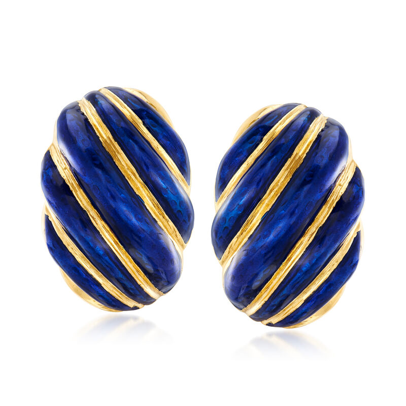 C. 1980 Vintage 18kt Yellow Gold and Blue Enamel Earrings image number 0