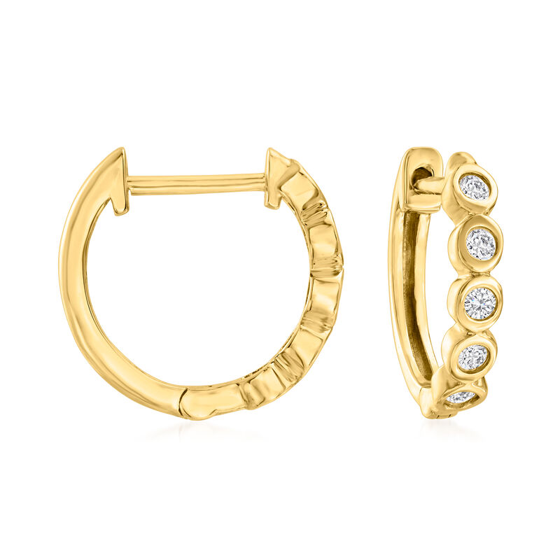 .15 ct. t.w. Bezel-Set Diamond Huggie Hoop Earrings in 14kt Yellow Gold. 3/8&quot; image number 0